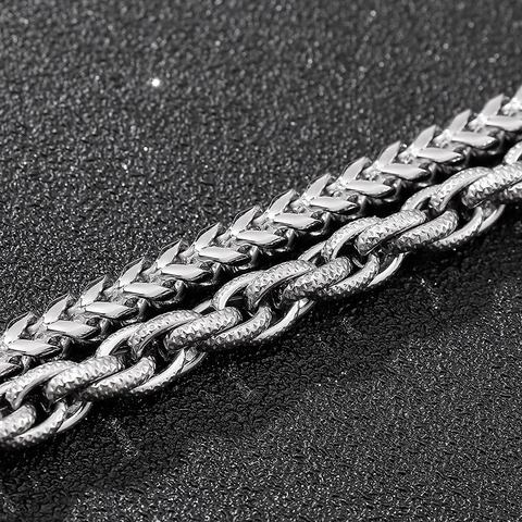 Men Double Layer Stainless Steel Bracelet Wheat And Twist Chains With Magnetic Buckle Punk Jewelry Silver Tone