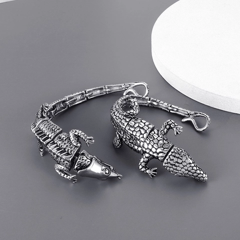 Pulsera Punk De Acero Inoxidable Para Hombre Plata Vintage Ciempiés Cocodrilo Dinosaurio Esqueleto Gótico Brazalete