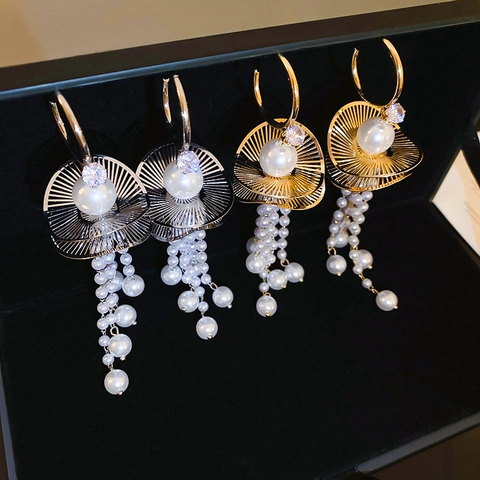 Vintage Σκουλαρίκια Φούντα Με Φύλλα Λωτού Με 925 Sterling Silver Earring Post Alloy Zircon Imitation Artificial Pearl Για Γυναίκες