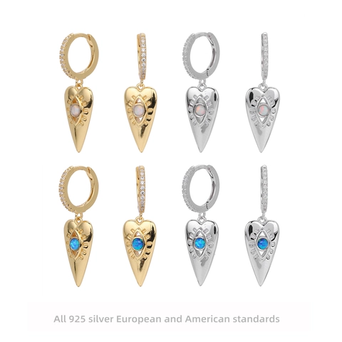 Pendientes Colgantes Corazón Ojo Malvado de Plata de Ley 925 para Mujer Chapado en Oro Circonia Ópalo Artificial Joyería