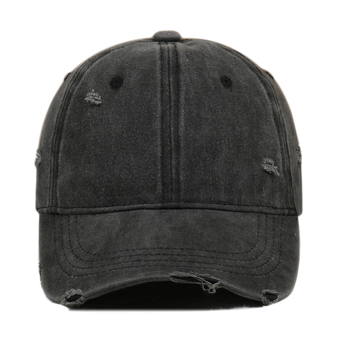 Distressed Washed Cotton Baseball Cap Zerrissene Löcher Retro Streetwear Peaked Hat Verstellbar Unisex