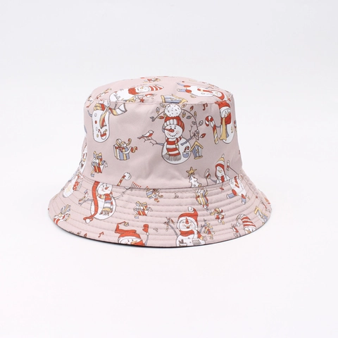Christmas Reversible Bucket Hat Cotton Polyester Santa Reindeer Snowman Printed Sun Protection Holiday Party Cap