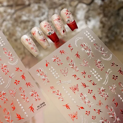 Adesivi Per Unghie In Rilievo 3D Stile Cinese Design Bambù Farfalla Decalcomanie Manicure Autoadesive