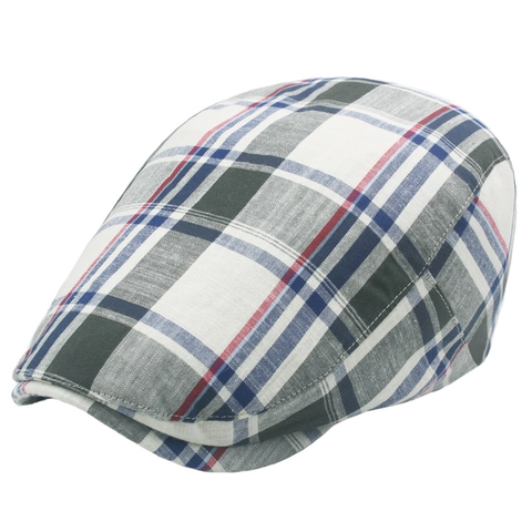 Cotton Plaid Beret Hat Adjustable British Style Retro Flat Cap Ivy Newsboy Cap Breathable Outdoor Casual Sunshade Hat