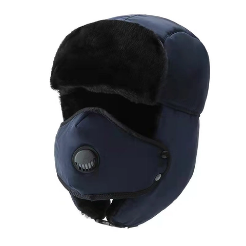 Winter Trappermütze Baumwolle Polyester Kunstfell Gefüttert Winddicht Wasserdicht Maske Atemventil Outdoor Radfahren Unisex