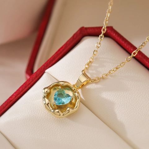 Herz Edelstein Anhänger Halskette Unregelmäßige Lava Textur Zirkon Kupfer Vintage Elegant Minimalistisch Schmuck Damen