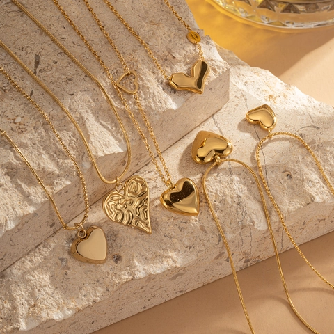 Minimalistisch Vergoldete Edelstahl Herz Anhänger Halskette Für Damen Lava Textur Hohlherz Schlangenkette Schmuck Geschenk