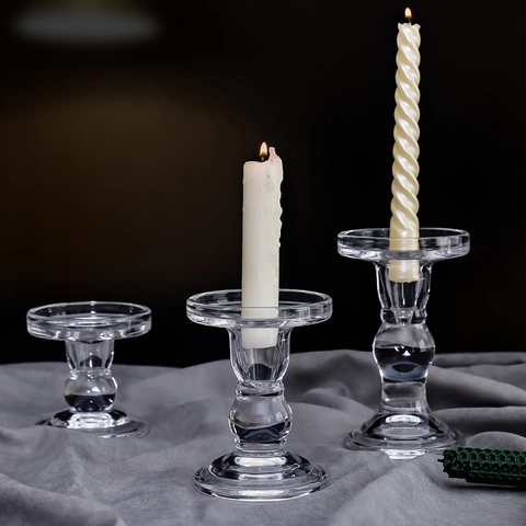 Roman Column Glass Candlestick Holder For Taper Pillar Candles French Vintage Style Wedding Centerpiece Home Table Decoration