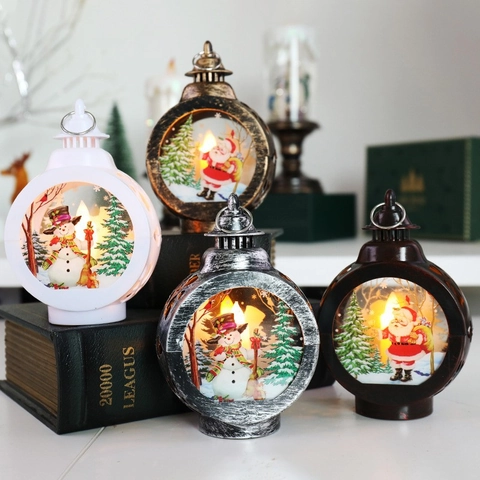 Christmas Lantern Retro LED Night Light Santa Snowman Desktop Decoration Plastic Festival Ornament