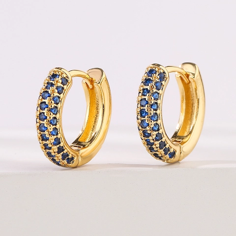 Zirconia Copper Huggie Hoop Earrings Gold Plated Micro Pave Colorful Round Cut Retro Fashion Jewelry For Women Elegant