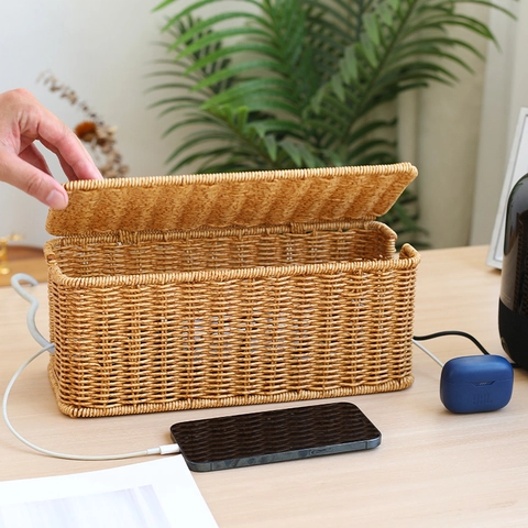 Organizzatore Di Cavi Intrecciato Finto Rattan Custodia Per Prese Elettriche Nascondi Fili Da Scrivania Casa Ufficio