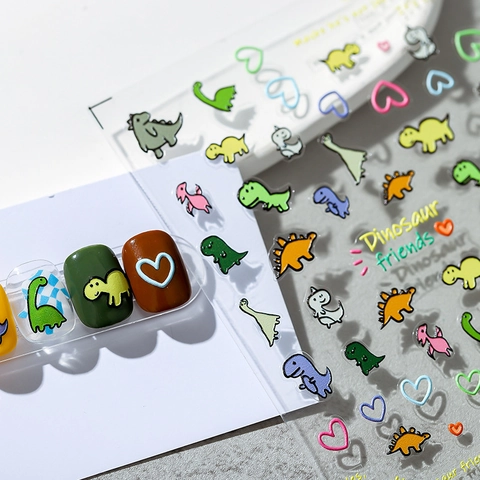 Autocollants Pour Ongles Relief 3D Motifs Dinosaures Cœurs Auto-Adhésifs Ultra Fins Décoration De Manucure