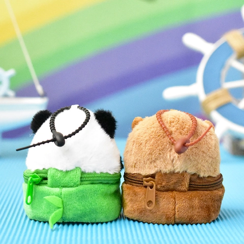 Lindo Monedero de Peluche de Panda y Carpincho Llavero para Decoración de Bolsos Forma de Animal de Felpa Corta Mini Billetera Regalo Portátil