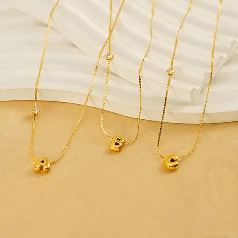 Collana Con Pendente Lettera A Bolla Per Donna Acciaio Inossidabile Placcato Oro 18K Con Zircone Singolo Gioielli