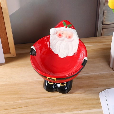 Ciotola In Ceramica Per Animali Forma Babbo Natale Rialzata Ciotola Gatto Protezione Del Collo Decorazione Festiva