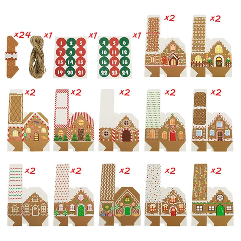 Scatole Calendario Avvento Casetta Pan Di Zenzero Natale Confezione Regalo Caramelle Carta Con Corda Di Juta E Etichette