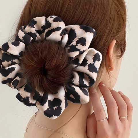 Scrunchie Con Estampado De Leopardo Coletero De Gasa Sedosa Retro Grande Elástico Para Mujeres Niñas Accesorio De Moda