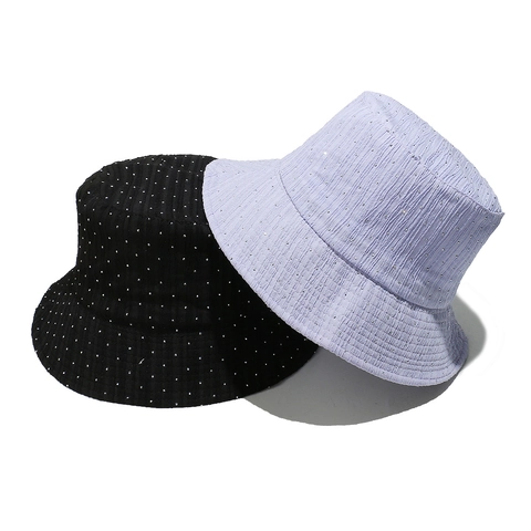 Bucket Hat Women Rhinestone Textured Polyester Wide Brim Sun Protection Summer Outdoor Fashionable Casual