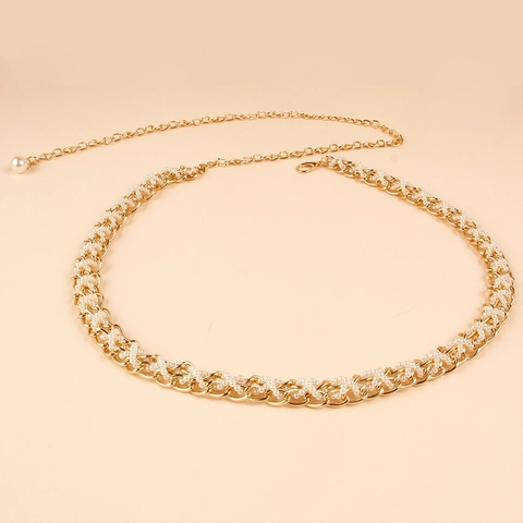 Cinturón De Cadena Mujer Aleación Metal Moda Perla Artificial De Imitación Concha Abeja Flor Joyería De Cintura Ajustable