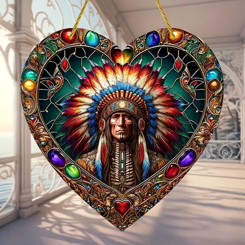 Heart Shaped Suncatcher Pendant Acrylic Tree Of Life Bird Floral Stained Glass Style Window Garden Hanging Decoration