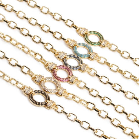 Bracciale A Catena Grossa Hip-Hop Da Uomo Rame Grande Cerchio Rotondo Pavé Zirconia Cubica Multicolore