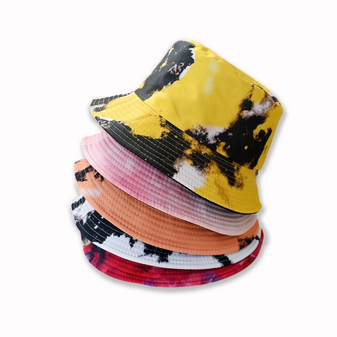 Bucket Hat Reversible Tie Dye Print Polyester Cotton Twill Sun Protection Outdoor Streetwear Fashion For Women Men