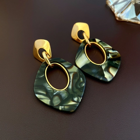 Orecchini Pendenti Geometrici Lega Resina Marmo Leopardo Moda Retro Accessori Donna Con Silver Earring Post