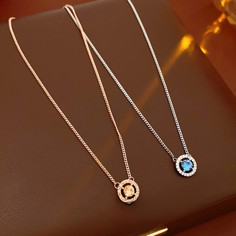 Collana Pendente Tondo Geometrico Rame Zircone Intarsiato Minimalista Lusso Elegante Gioielli Per Donne Catena Clavicola