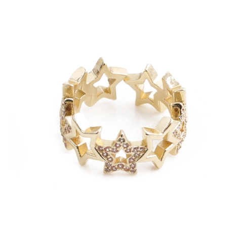 Star Ring Copper Zircon Rhinestone Hollow Gold Open Adjustable Minimalist Sparkling Jewelry Gift For Women