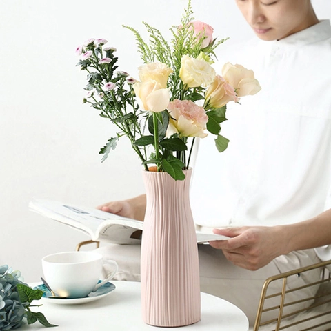 Nordischer Stil Kunststoff Blumenvase Geometrisches Origami Design Imitation Keramik Anti Fall Desktop Deko Home Office
