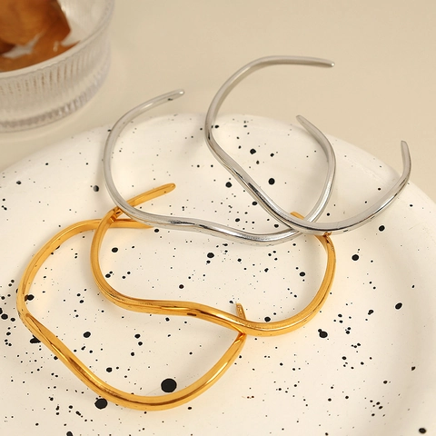 Bracciale Rigido Aperto a Onda in Acciaio Inossidabile Retrò Minimalista Geometrico Irregolare Gioielli Bracciale per Donna Moda