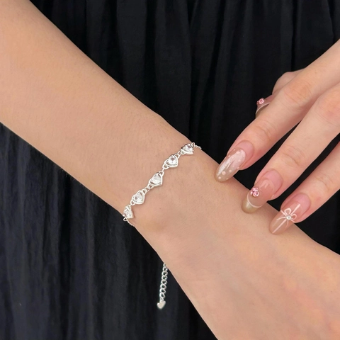 Bracciale In Zircone A Forma Di Cuore Argento Sterling 925 Catena Regolabile Gioielli Stile INS Minimalista Donna