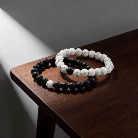 Beaded Bracelet Matte Black Agate White Turquoise Natural Stone Elastic Handmade Minimalist Jewelry For Men Women