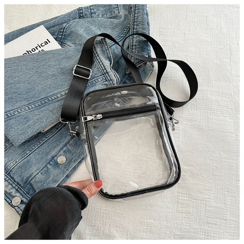 Damen Minimalistisch Klar PVC Umhängetasche Wasserdicht Transparent Schultertasche Verstellbarer Gurt Reißverschluss Kleine Tasche