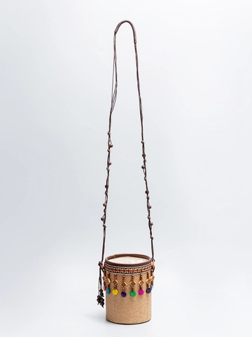 Bolso Cubo De Paja Tejido A Mano Para Mujer Estilo Étnico Bohemio Con Cuentas De Madera Coloridas Cordón Playa Vacaciones
