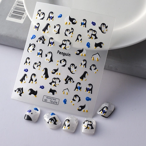 Autocollants À Ongles Pingouin En Relief 5D Décoration De Manucure DIY Dessin Animé Mignon TS-279