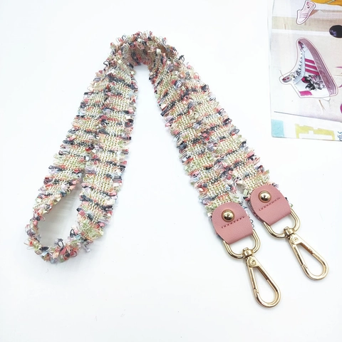 Chic Woven Tweed Pattern Shoulder Strap With Fringed Edges PU Leather Ends Metal Lobster Clasps For Crossbody Bags Women