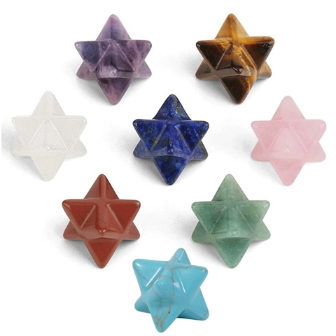 Merkaba Star Natural Crystal Gemstone Healing Energy Stone Hand Carved Geometric Polished Three Dimensional Hexagram Meditation Decor