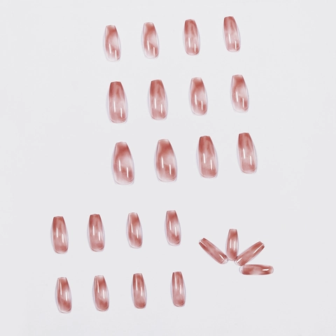 Press On Nails Amber Ice Translucent Long Coffin Ballerina Shape Artificial False Nails Smoked Marble Pattern For Women