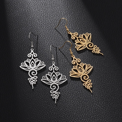 Vintage Hollow Lotus Mandala Hook Σκουλαρίκια Από Ανοξείδωτο Χάλυβα Yoga Unalome Γεωμετρικά Κοσμήματα Για Γυναίκες Ethnic Style