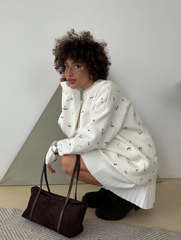 Sudadera Estampado Floral Algodón Cuello Redondo Corte Holgado Manga Larga Jersey Casual Para Mujer Otoño Invierno