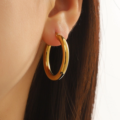 Minimalist Smooth Hoop Earrings 304 Stainless Steel 18K Gold Plated Polished Geometric Fashion Jewelry For Women