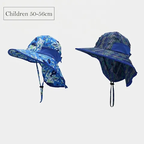 Kids Sun Hat Polyester Quick Dry Breathable Wide Brim Fisherman Hat With Neck Flap Adjustable Wind Cord Outdoor Summer
