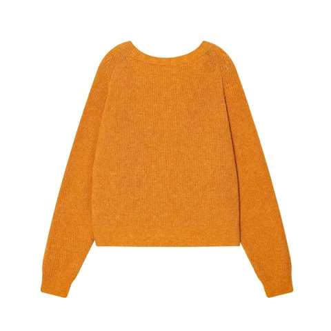 Women Knitted Sweater Long Sleeve Deep V Neck Twist Back Cropped Pullover Solid Color Acrylic Polyester Top