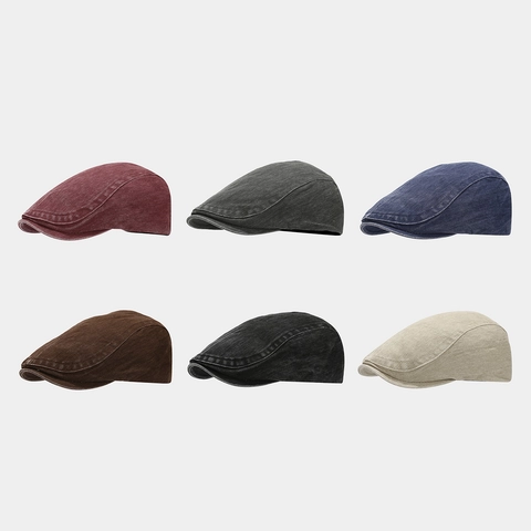 Flat Cap Washed Cotton Solid Color Adjustable Newsboy Hat Retro Ivy Cap Outdoor Casual Unisex