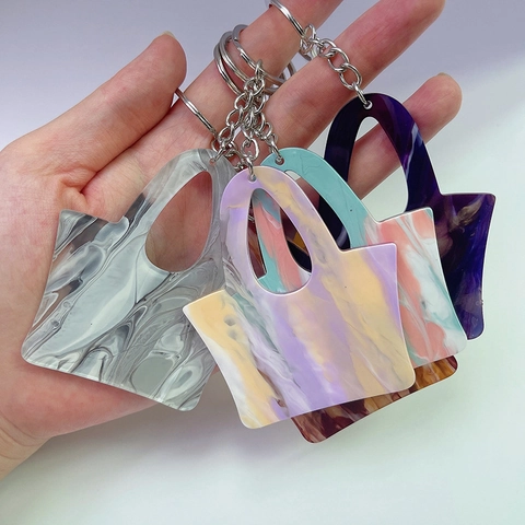 Handbag Keychain Pendant Acrylic Marble Texture Retro Fluid Pattern Bag Charm For Women
