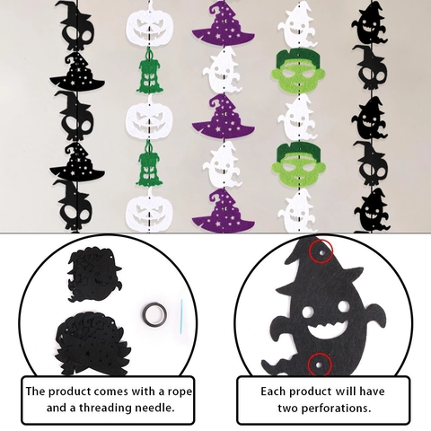 Halloween Non-woven Fabric Hanging Garland Horror Party Decoration Props Black Pumpkin Skull Ghost Witch Hat Ornament