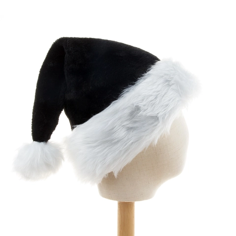 Black Long Plush Christmas Hat Soft Faux Fur Santa Cap For Holiday Party Costume Adults Kids