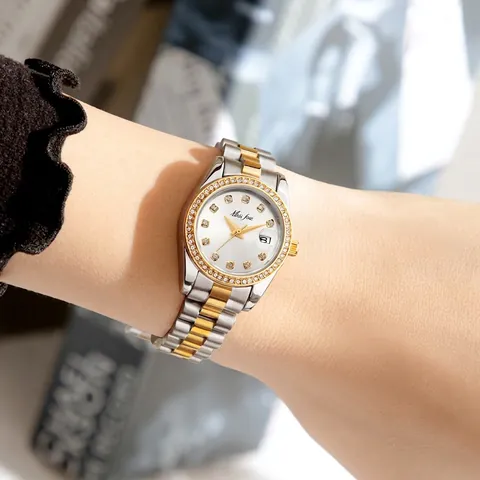 Elegant Rhinestone Quartz Watch For Women Stainless Steel Band Waterproof Fashion Wristwatch With Date Window
