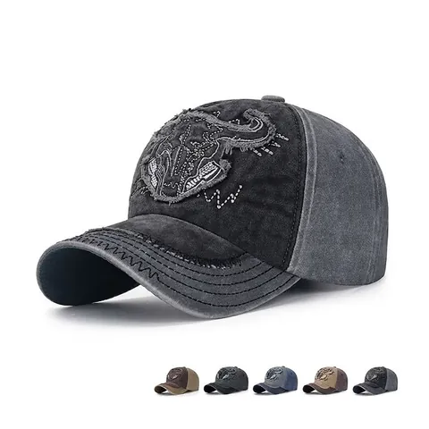 Cappello Da Baseball In Cotone Lavato Vintage Ricamo Testa Di Toro Stile Retrò Regolabile Cappello Da Sole Uomo Donna